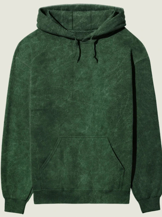 Acid Wash Bottle Green Cotton Hoodie