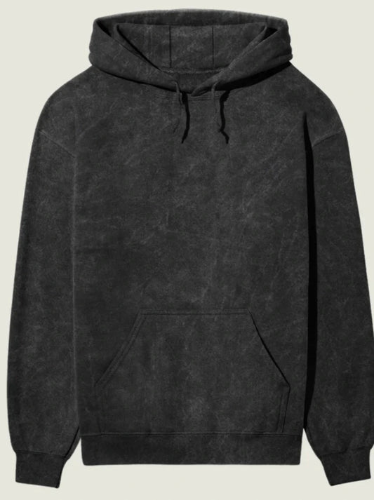 Acid Wash Black Cotton Hoodie