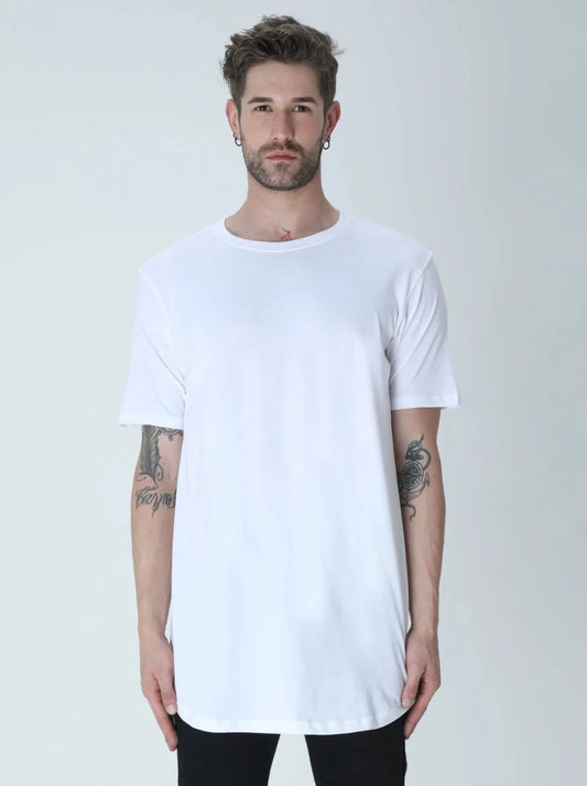 Unisex Half Sleeve Longline T-Shirt - White